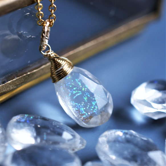 半額SALE【限定数のみ】シュワシュワ炭酸水　クリスタル　トリプレット　サージカルステンレスネックレス40cm 3枚目の画像