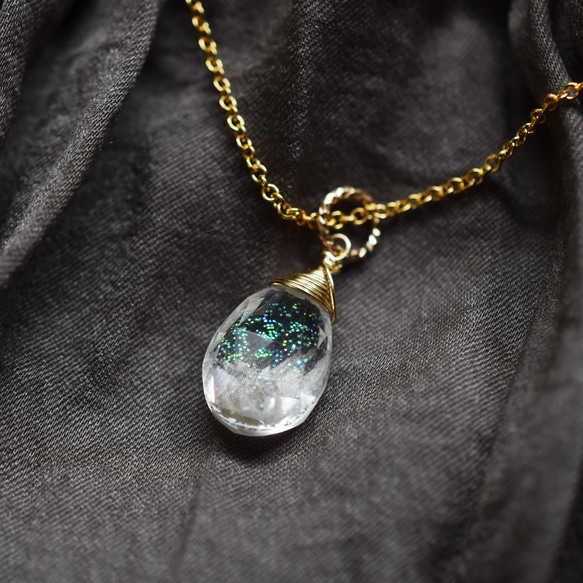 半額SALE【限定数のみ】シュワシュワ炭酸水　クリスタル　トリプレット　サージカルステンレスネックレス40cm 6枚目の画像