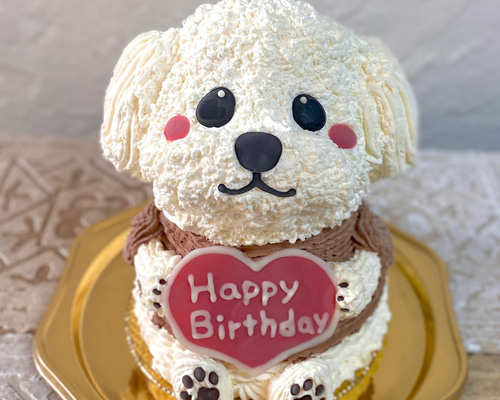 白い犬の立体ケーキ 誕生日や記念日に トイプードル [ご希望のお受取り