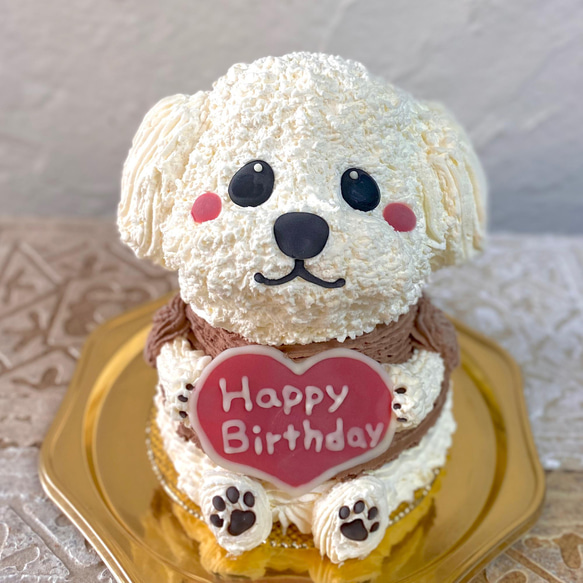 白い犬の立体ケーキ　誕生日や記念日に　　トイプードル　<ご希望のお日にち•時間帯をご指定下さい> 1枚目の画像