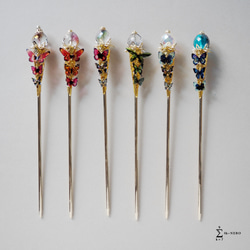 【1/29まで販売】チェコビーズ花の簪 3種の蝶の盛り合わせ　ブルー 2枚目の画像