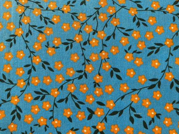 40cm ワイド幅 フランス ブルー地にオレンジの小花 4枚目の画像