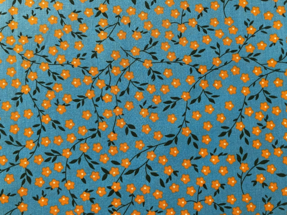 40cm ワイド幅 フランス ブルー地にオレンジの小花 5枚目の画像