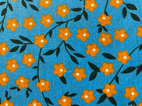 40cm ワイド幅 フランス ブルー地にオレンジの小花 2枚目の画像
