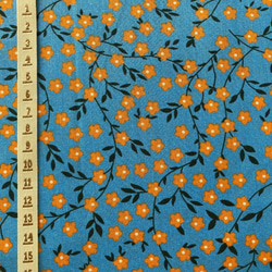 40cm ワイド幅 フランス ブルー地にオレンジの小花 3枚目の画像