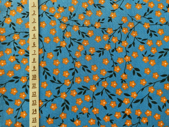 40cm ワイド幅 フランス ブルー地にオレンジの小花 3枚目の画像