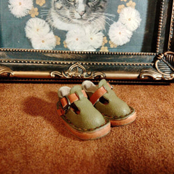 ☆小さな靴屋さん1/6ドール用サイズ：サボシューズ　モスグリーン 3枚目の画像