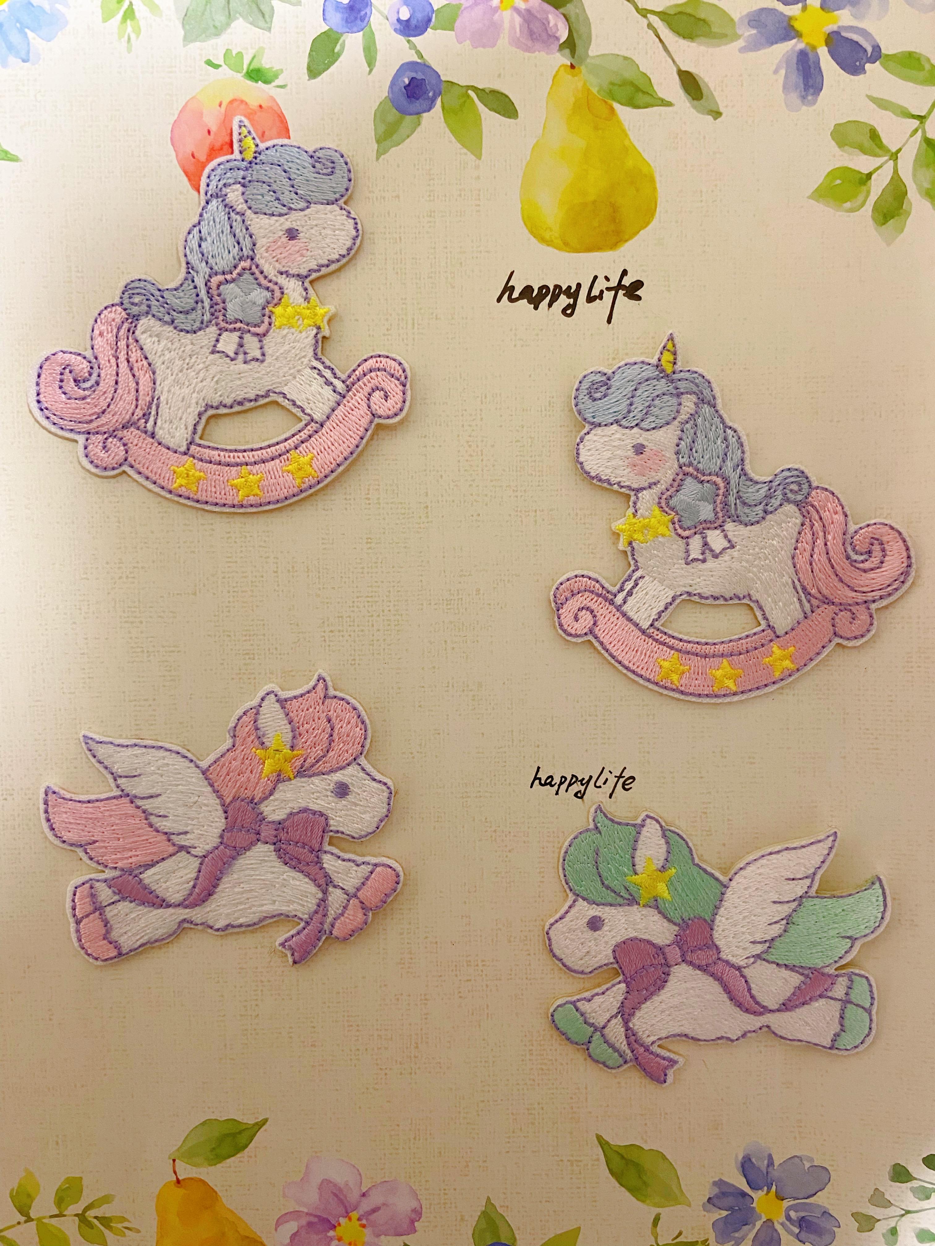4枚入 ユニコーン刺繍アイロンワッペン ワッペン・アップリケ