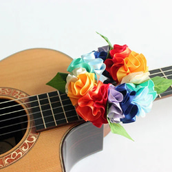 ギターリボンレイ レインボー 楽器ストラップ ギターアクセサリー 母の日ギフト アロハ ハワイアン 演奏会　ウクレレ 5枚目の画像