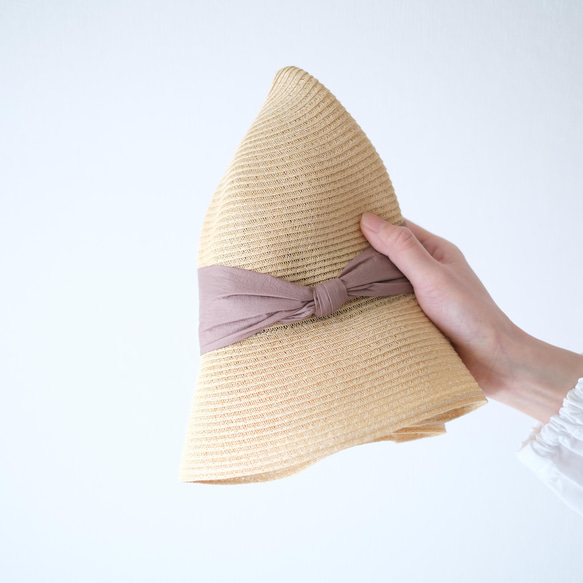 緞帶寬帽，可折疊，可手洗，材質輕，簡約<3色>僅剩紅豆色 第4張的照片