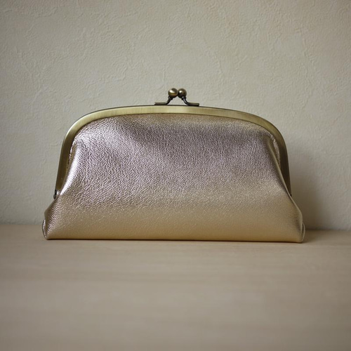 裏地色が選べます】レザーがま口長財布 ゴールド（受注製作） がま口