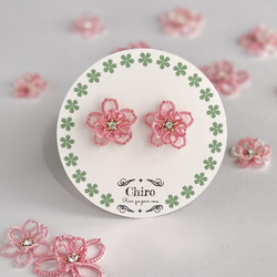 桜 Sakura ピアス duex•S タティングレース サテン 刺繍糸 ピアス