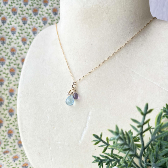 agete 淡水パール アクアマリンネックレス K10パールネックレス