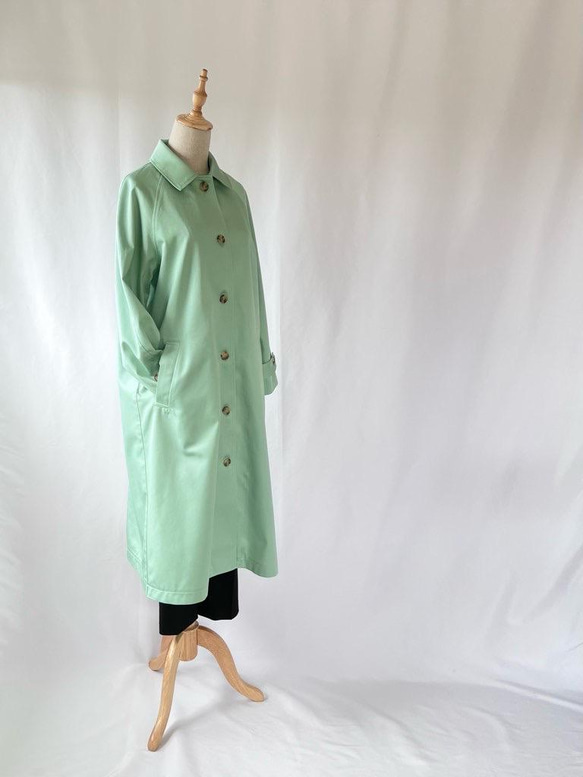 【ミントグリーンのスプリングコート】コットン100% ステンカラーコート　羽織り　春アウター 7枚目の画像