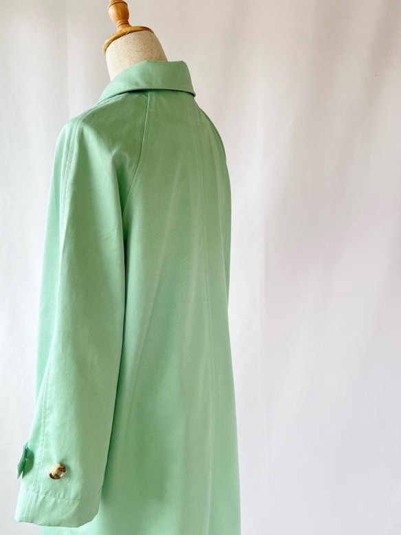 【ミントグリーンのスプリングコート】コットン100% ステンカラーコート　羽織り　春アウター 9枚目の画像