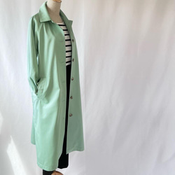 【ミントグリーンのスプリングコート】コットン100% ステンカラーコート　羽織り　春アウター 3枚目の画像