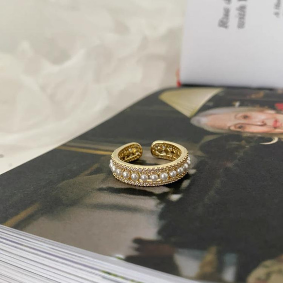 韓国ファッション　小粒パールがかわいいリング　指輪　アクセサリー　-1039 1枚目の画像