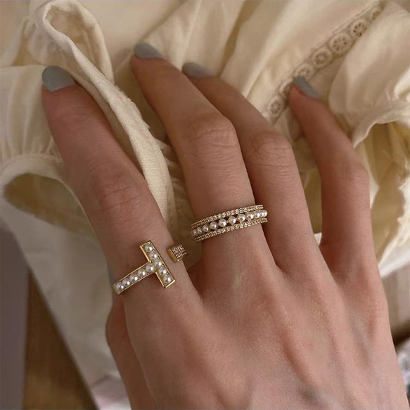 韓国ファッション　小粒パールがかわいいリング　指輪　アクセサリー　-1039 5枚目の画像