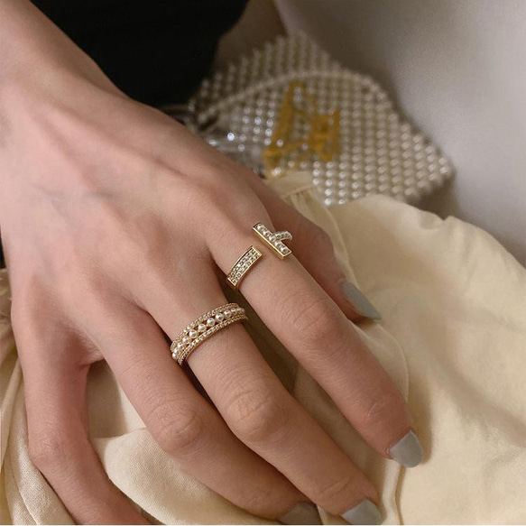 韓国ファッション　小粒パールがかわいいリング　指輪　アクセサリー　-1039 9枚目の画像