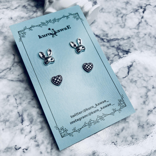 うさぎとハートのピアスセット / 地雷系 量産型 病みかわいい 可愛い