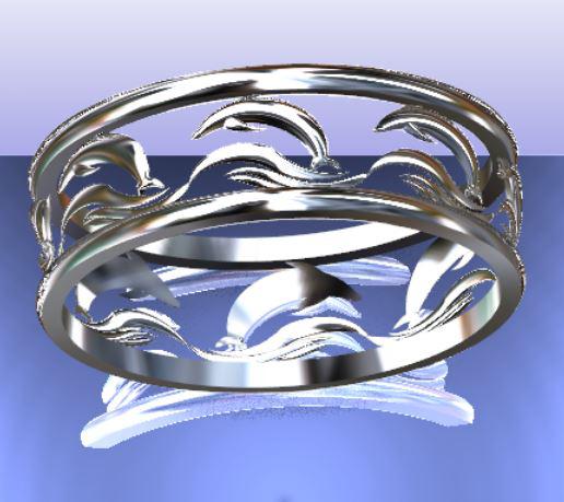 透かし指輪　ハワイシンボルイルカと波モチーフ