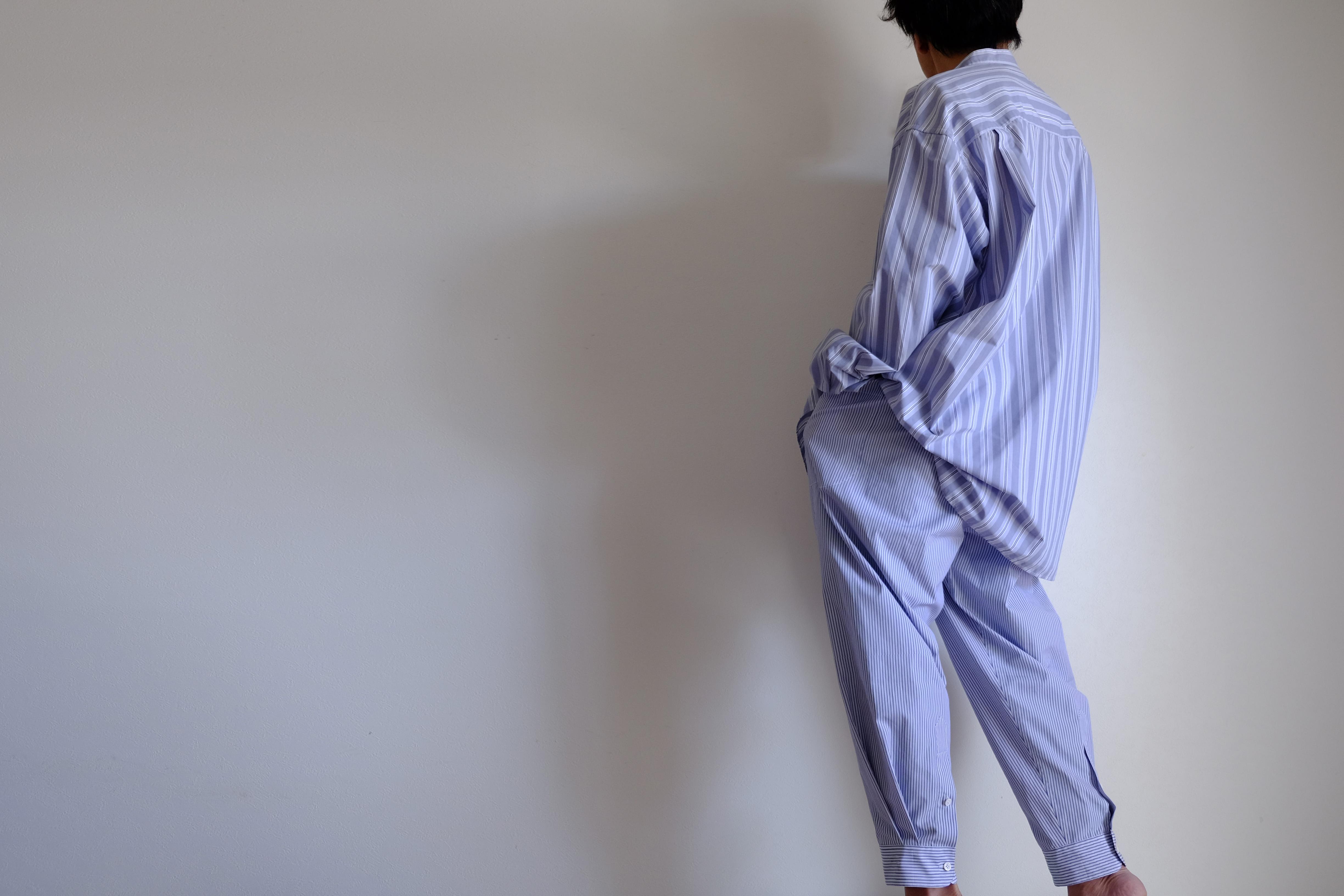 シャツ袖パンツ / トーマスメイソン コットン【ブルー系オルタネイトストライプ 】