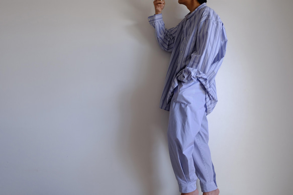 シャツ袖パンツ / トーマスメイソン コットン【ブルー系オルタネイトストライプ 】 3枚目の画像