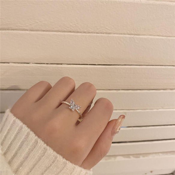 韓国ファッション　キラキラちょうちょリング　指輪　アクセサリー　-1013 8枚目の画像