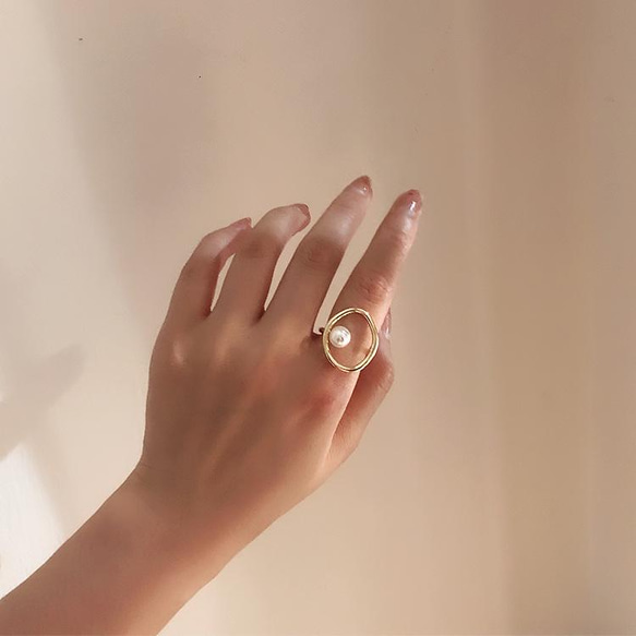 韓国ファッション　おおきめデザインのパールリング　指輪　アクセサリー　-1015 4枚目の画像