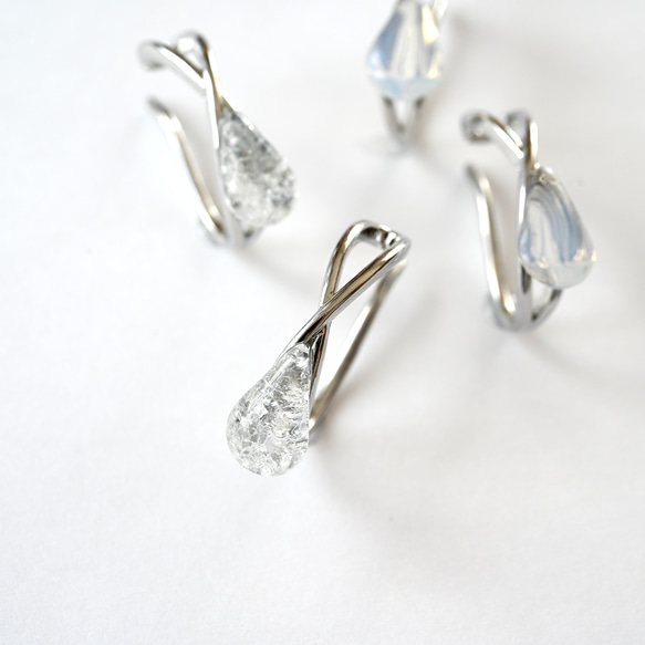 2個セット｜上品な輝きのヴィンテージガラスのイヤーカフ［クリア］ゴールド／シルバー 3枚目の画像