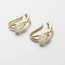 2個セット｜上品な輝きのヴィンテージガラスのイヤーカフ［クリア］ゴールド／シルバー 4枚目の画像