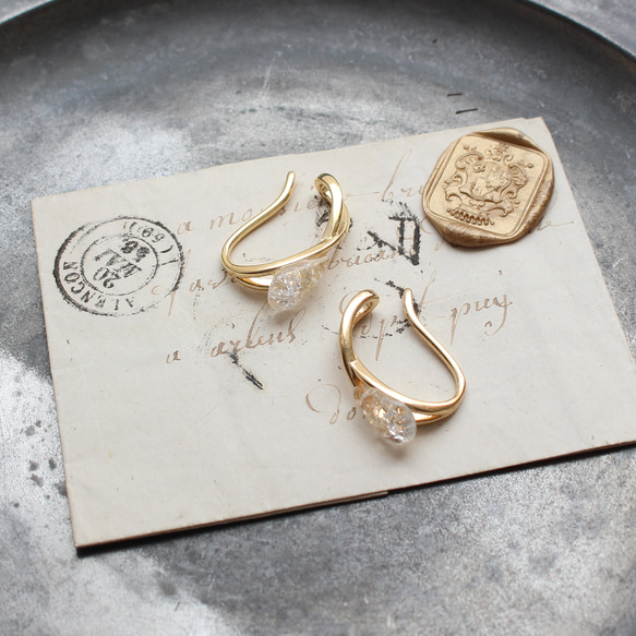 2個セット｜上品な輝きのヴィンテージガラスのイヤーカフ［クリア］ゴールド／シルバー 8枚目の画像