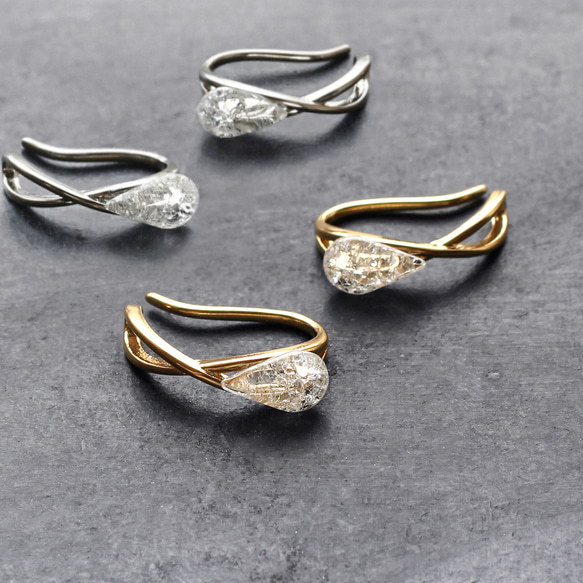 2個セット｜上品な輝きのヴィンテージガラスのイヤーカフ［クリア］ゴールド／シルバー 1枚目の画像