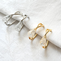 2個セット｜上品な輝きのヴィンテージガラスのイヤーカフ［クリア］ゴールド／シルバー 7枚目の画像