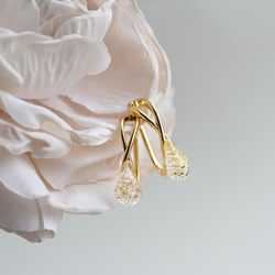 2個セット｜上品な輝きのヴィンテージガラスのイヤーカフ［クリア］ゴールド／シルバー 5枚目の画像