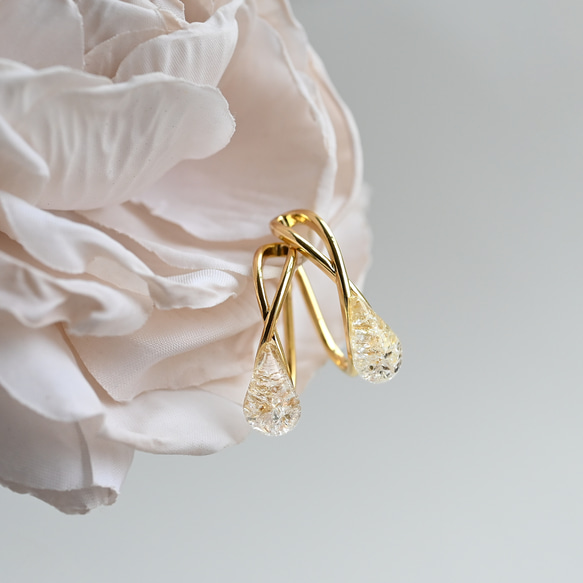 2個セット｜上品な輝きのヴィンテージガラスのイヤーカフ［クリア］ゴールド／シルバー 5枚目の画像