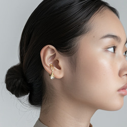 2個セット｜上品な輝きのヴィンテージガラスのイヤーカフ［クリア］ゴールド／シルバー 2枚目の画像