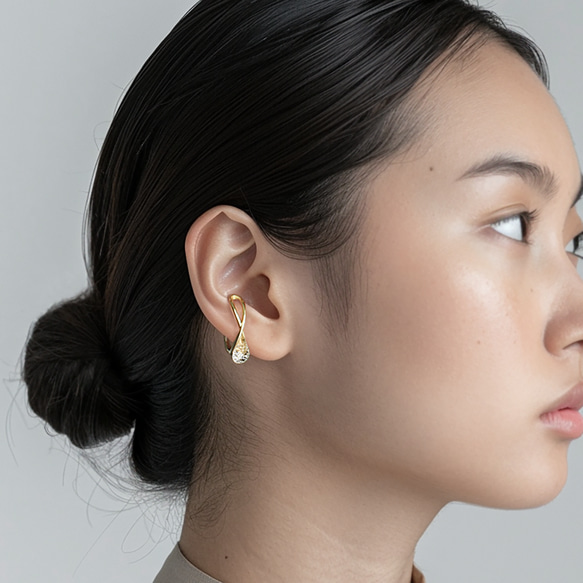 2個セット｜上品な輝きのヴィンテージガラスのイヤーカフ［クリア］ゴールド／シルバー 2枚目の画像