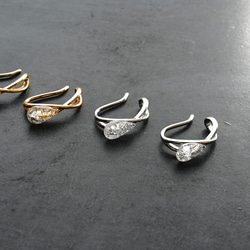 2個セット｜上品な輝きのヴィンテージガラスのイヤーカフ［クリア］ゴールド／シルバー 11枚目の画像