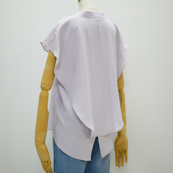 【再販】スカートとパンツスタイルで顔が変わる　透けないジョーゼット衿ブラウス　ラベンダ 4枚目の画像