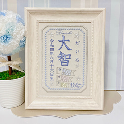 上品で淡い色合いのやさしい”こいのぼりモチーフ“の刺繍命名書　　　命名書　名前旗　名入れ　刺繍　オーダー　出産祝い 7枚目の画像