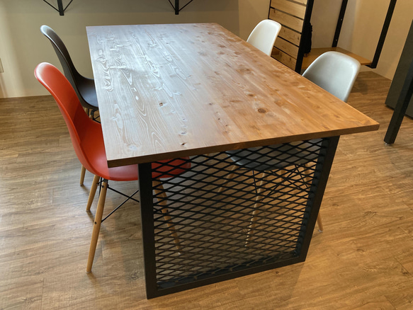 アイアンウッドテーブル【スクエア×エキスパンドメタル金属脚】 