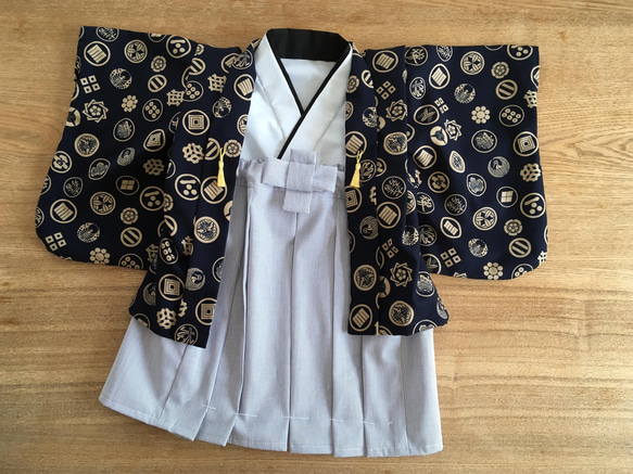 とまと様オーダー品　80ｃｍ　男の子　羽織＆中着物＆袴風ロングスカート 1枚目の画像