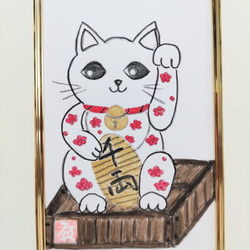超早割祭2023 招き猫(千両箱、梅)原画送料 無料ガッシュ画 3枚目の画像