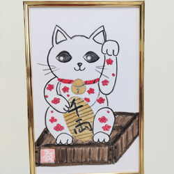 超早割祭2023 招き猫(千両箱、梅)原画送料 無料ガッシュ画 2枚目の画像