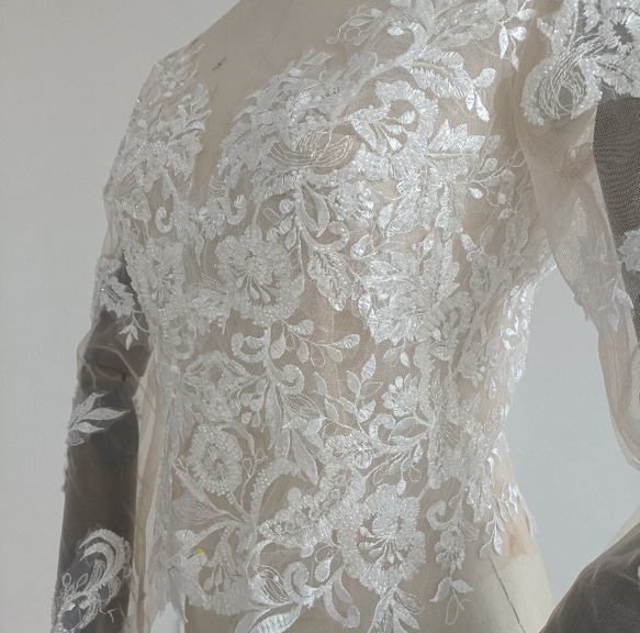ウエディングドレス トップスのみ 3D立体レース刺繍 ボレロ 七分袖丈 花嫁/ウェディングドレ 3枚目の画像