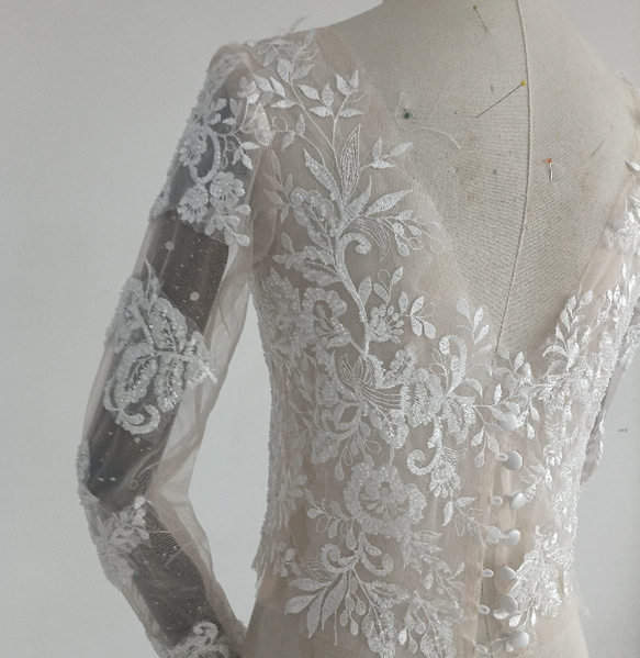 ウエディングドレス トップスのみ 3D立体レース刺繍 ボレロ 七分袖丈 花嫁/ウェディングドレ 6枚目の画像