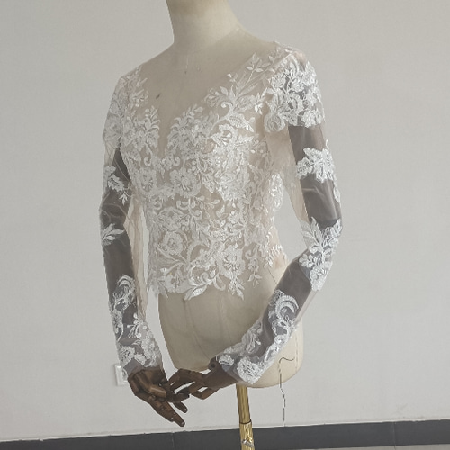 ウエディングドレス トップスのみ 3D立体レース刺繍 ボレロ 七分袖丈  