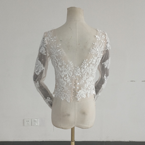 ウエディングドレス トップスのみ 3D立体レース刺繍 ボレロ 七分袖丈  