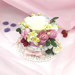 結婚祝いにフラワーケーキ♡アーティシャルフラワー　バラ　ベビーピンク　お呼ばれ　贈答品　おしゃれ　ウェディング　上品　 3枚目の画像